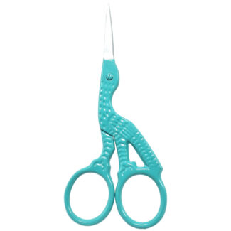 Precision-crafted embroidery scissors, 3.5” in Teal Green with powder coating and mirror finish blades.