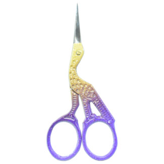 Precision-crafted embroidery scissors, 3.5” in with Purple yellow powder coating and mirror finish blades.