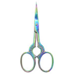 Embroidery scissors with delicate leaf print designs for crafting projects.