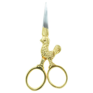 Rooster-shaped embroidery scissors with elegant gold plating.