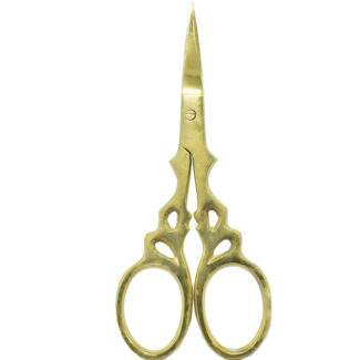 Gold net-style embroidery scissors for embroidery and crafting projects.