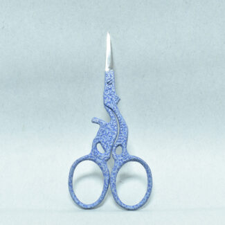 Blue Texture Cat Style Embroidery Scissors, 3.5 inches, with powder-coated handle and mirror finish blade, made from forged stainless steel in Pakistan.
