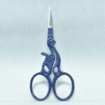Dark Blue Cat Style Embroidery Scissors, 3.5 inches, with powder-coated handle and mirror finish blade, made from forged stainless steel in Pakistan.