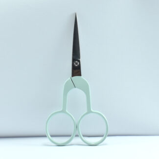4-inch Rainbow Style embroidery scissors with aqua green half-color powder coating and stainless steel blade, ideal for precise thread cutting and handcraft work.