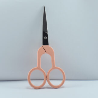 4-inch Rainbow Style embroidery scissors with peach half-color powder-coated handle and stainless steel blades, perfect for precise thread cutting and needlework.