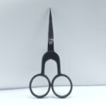 4-inch Rainbow Style embroidery scissors with black half-color powder-coated handle and stainless steel blades, perfect for thread cutting and fine needlework.