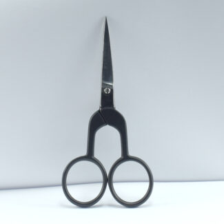 4-inch Rainbow Style embroidery scissors with black half-color powder-coated handle and stainless steel blades, perfect for thread cutting and fine needlework.