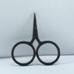 2.5-inch Big Ring Tiny Scissors in full black, forged stainless steel with oversized finger loops, ideal for embroidery, thread cutting, and fine detail work.