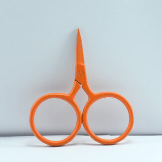 2.5-inch Big Ring Tiny Scissors in full orange color, forged stainless steel, oversized ring handles for embroidery, sewing, and precision cutting.
